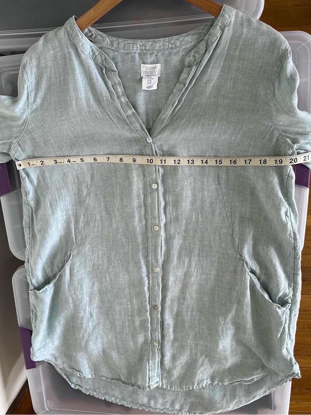 Sigrid Olsen Linen Roll Tab Sleeve V-Neck Button Down Tunic Shirt Top Sz Medium - Picture 8 of 10